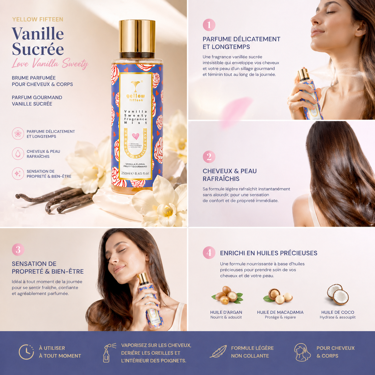 Brume Vanilla Love — application sur cheveux · C-Line Beauty