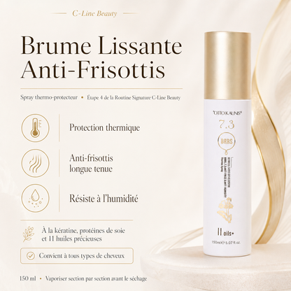 Spray thermo-protecteur / Anti-frisottis — application sur cheveux · C-Line Beauty