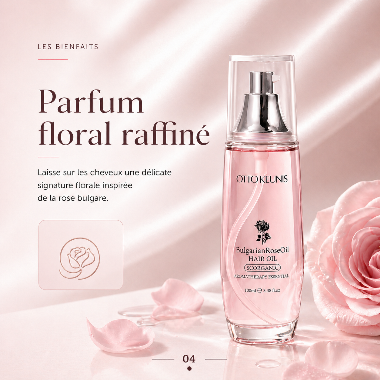 Huile de Rose Bulgare — application sur cheveux · C-Line Beauty