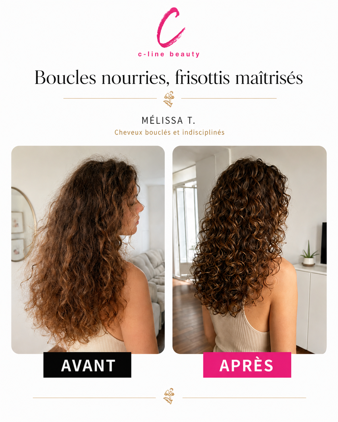 Routine Glossy — avant/après cheveux brillants et disciplinés · C-Line Beauty