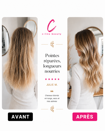 Routine Signature — avant/après pointes réparées · C-Line Beauty