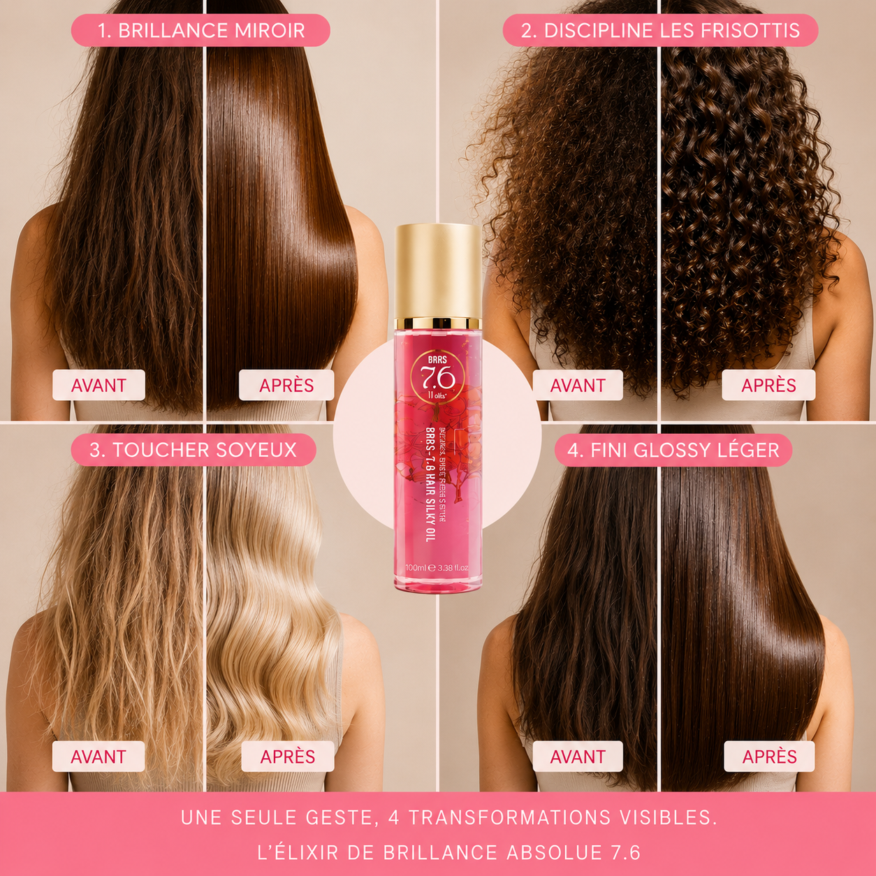 Sérum Glossy 7.6 — application sur cheveux · C-Line Beauty