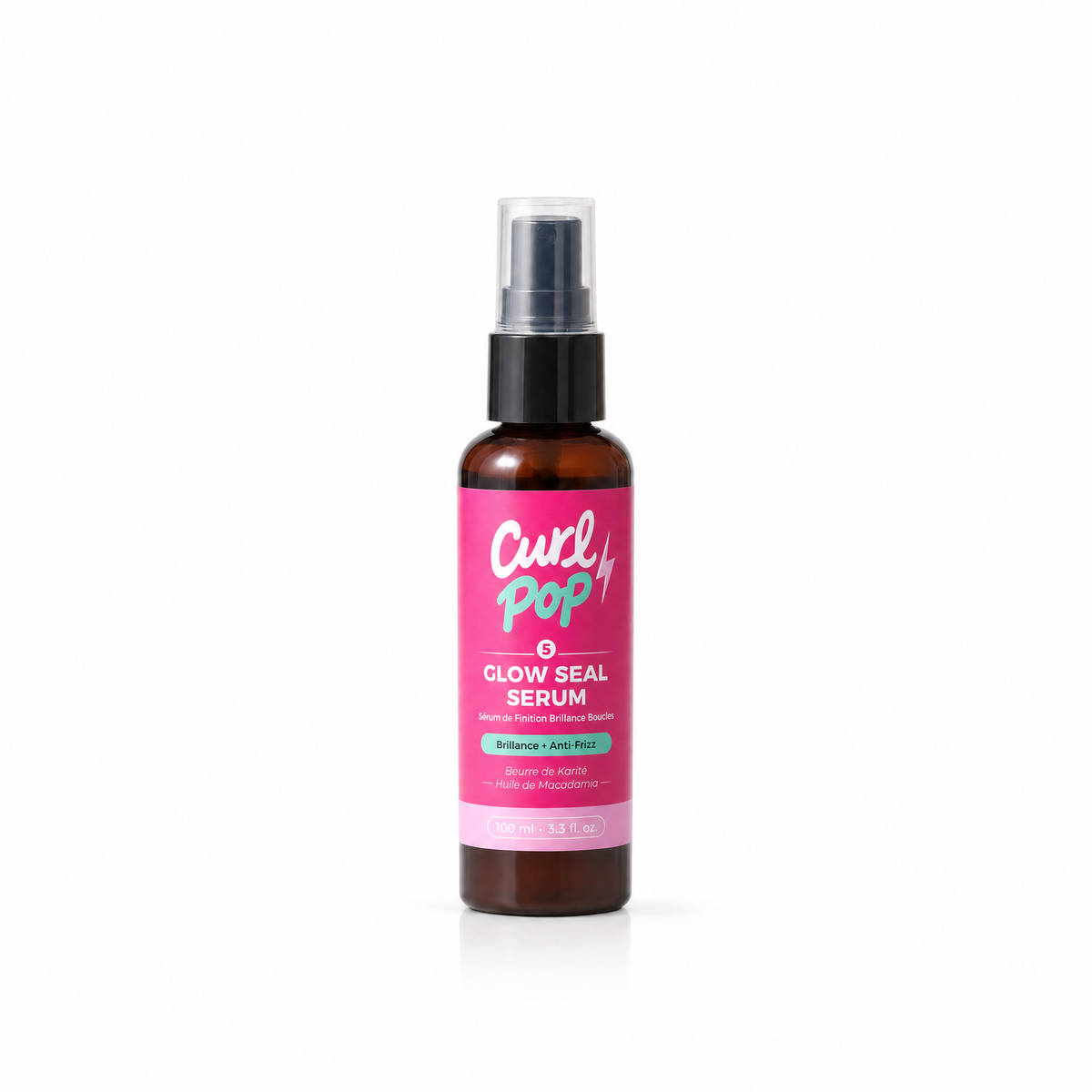Glow Seal Serum Curl Pop — sérum de finition cheveux bouclés 100 ml, packshot fond blanc
