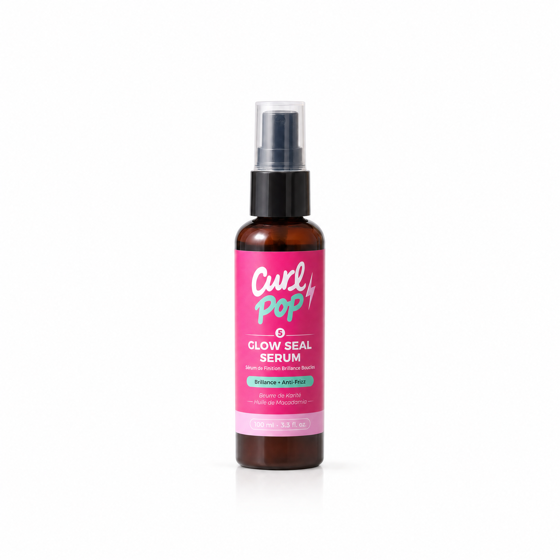 Glow Seal Serum Curl Pop — sérum de finition cheveux bouclés 100 ml, packshot fond blanc