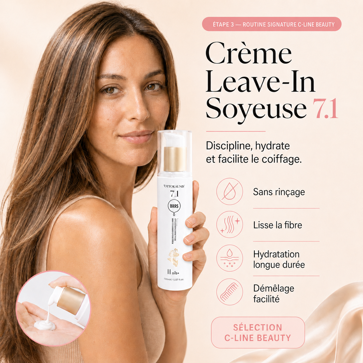 Crème Lissante sans Rinçage — texture & ingrédients · C-Line Beauty