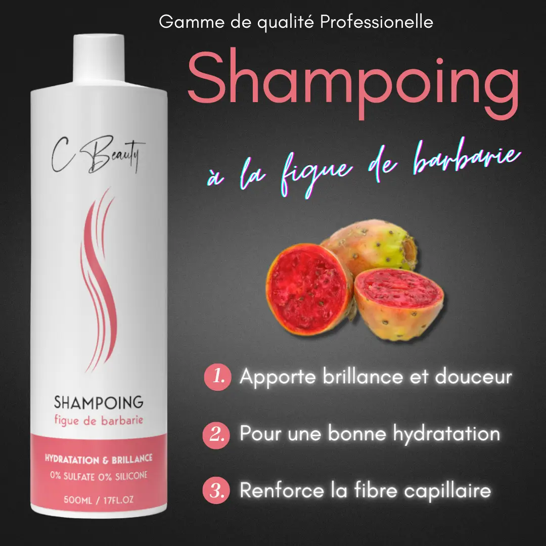 Shampoing à la figue de barbarie, apporte brillance et douceur, pour cheveux secs et abimés, gamme professionnel